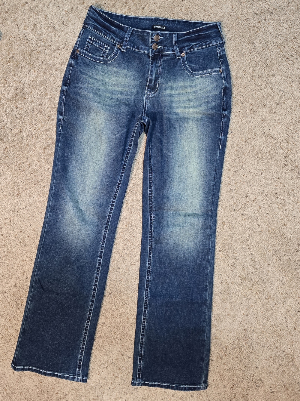 ✨ Flamingals Mid-Rise Straight Leg Boyfriend Jeans High Stretch Blue Denim - L ✨